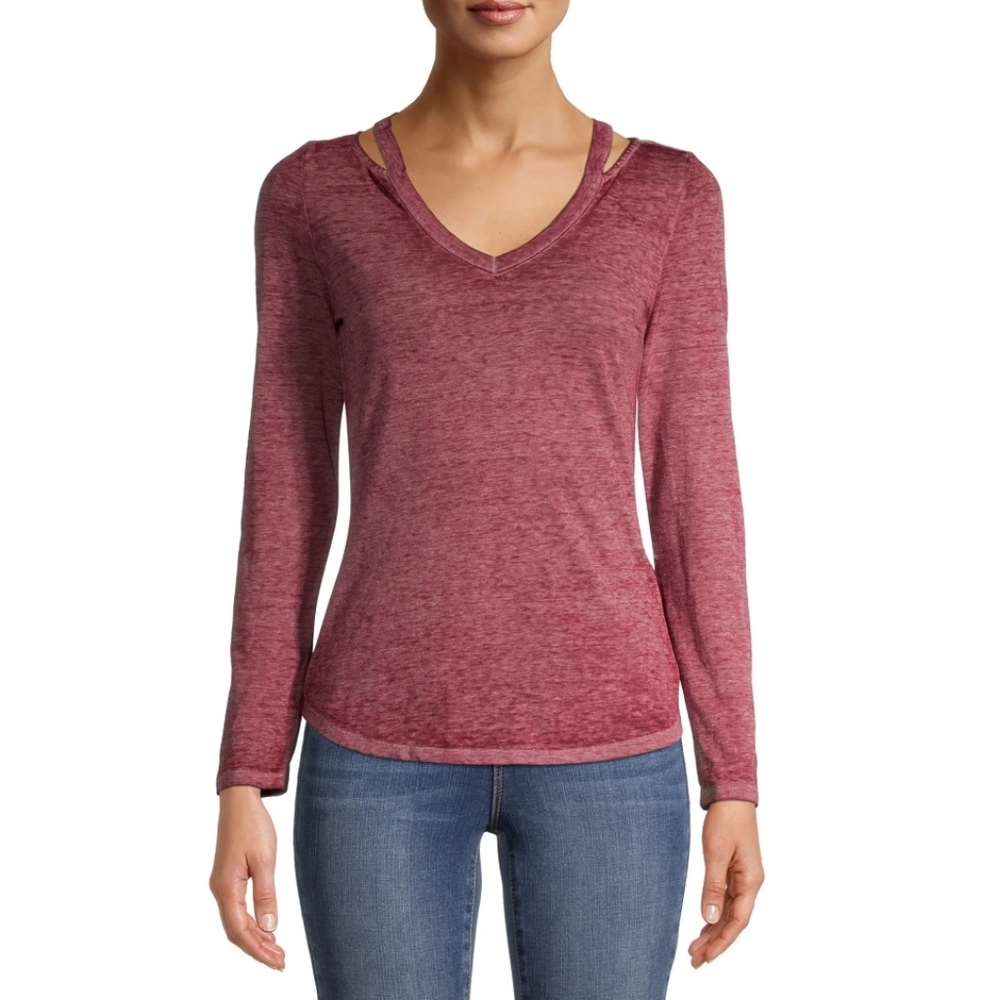 NEW Derek Heart Cold Shoulder Burnout Tee